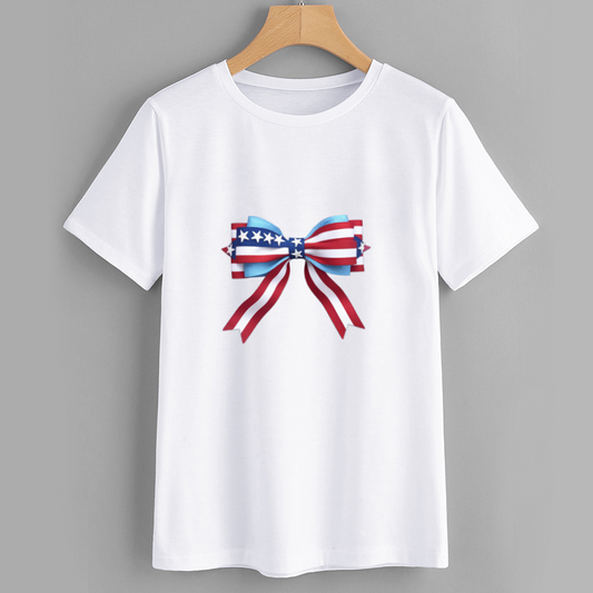 Patriotic Bow Design T-Shirt for Trendy Casual Wear
