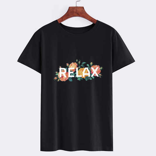 Floral Relax Graphic Tee - Black Casual T-Shirt