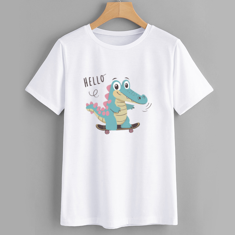 Cute Skateboarding Crocodile Graphic T-Shirt