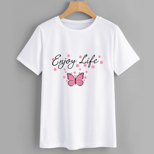 Enjoy Life Cotton Butterfly Graphic T-Shirt