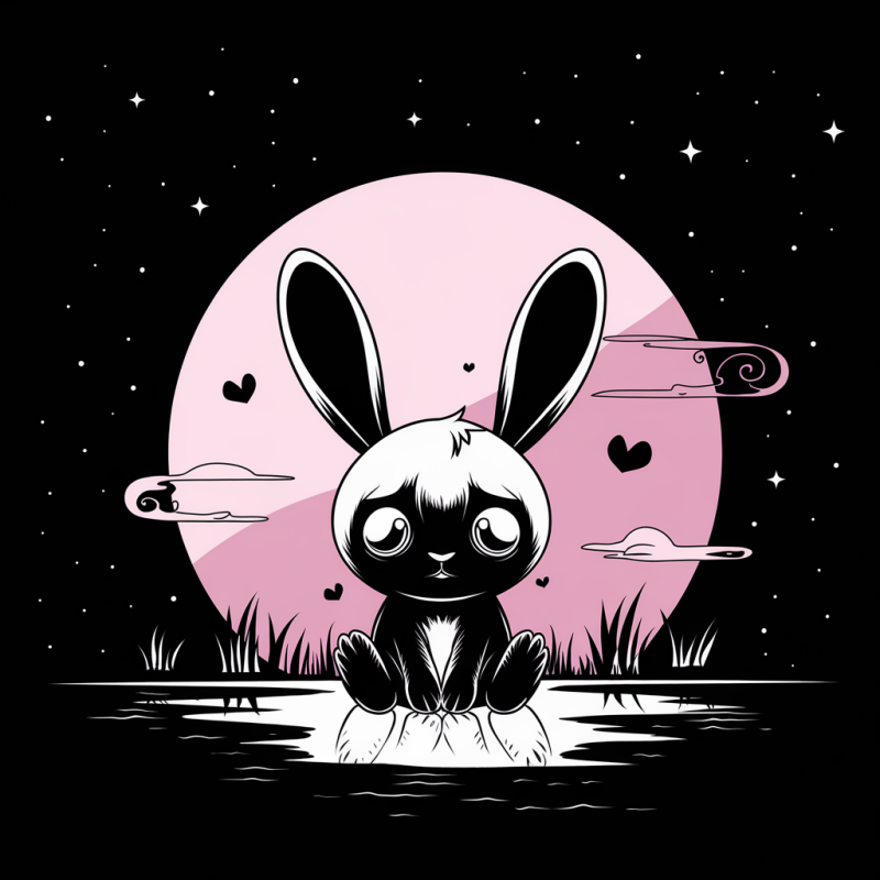 Cute Rabbit Graphic Black T-Shirt