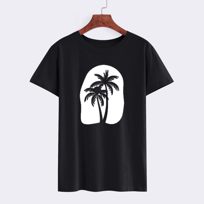 Casual Black T-Shirt with Palm Tree Graphic