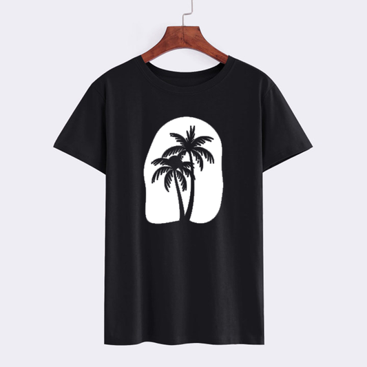 Casual Black T-Shirt with Palm Tree Graphic