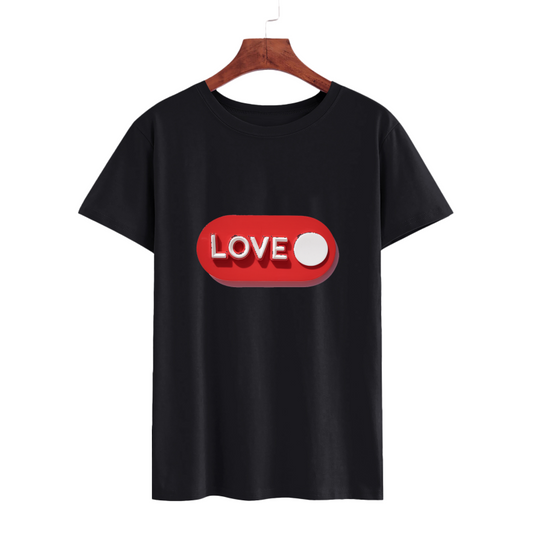 Trendy Black T-Shirt with Love Graphic Design