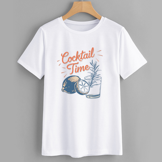Retro Cocktail Time Lemon Graphic Cotton T-Shirt