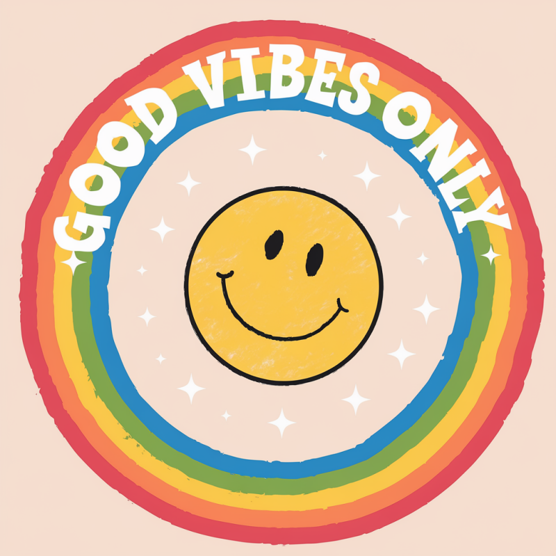 Good Vibes Only Rainbow Smiley Face T-Shirt