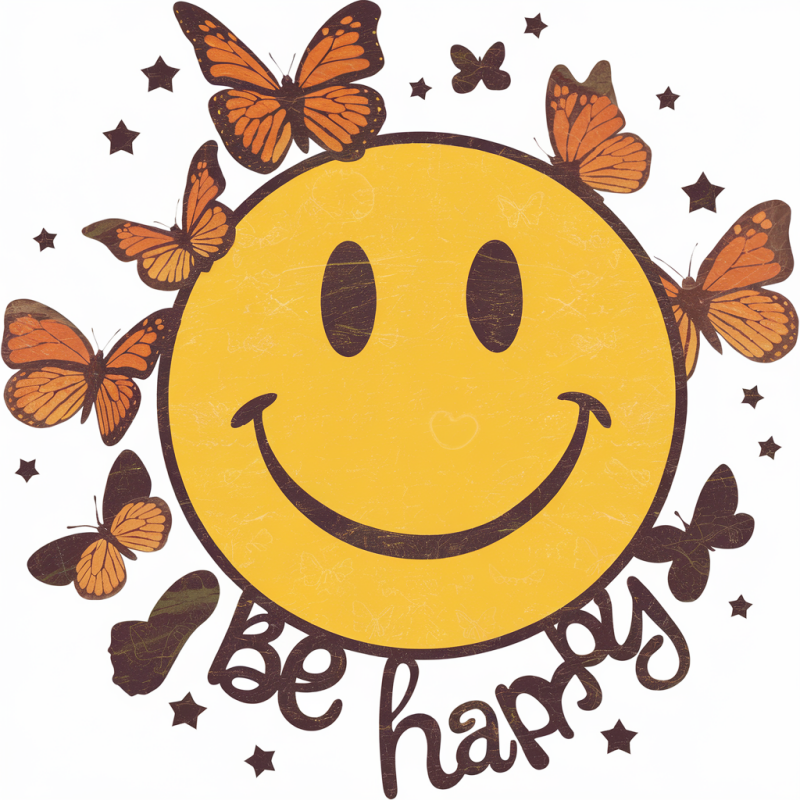 Smiley Face Butterfly Graphic T-Shirt