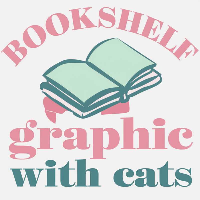 Bookshelf Graphic T-Shirt with Cats