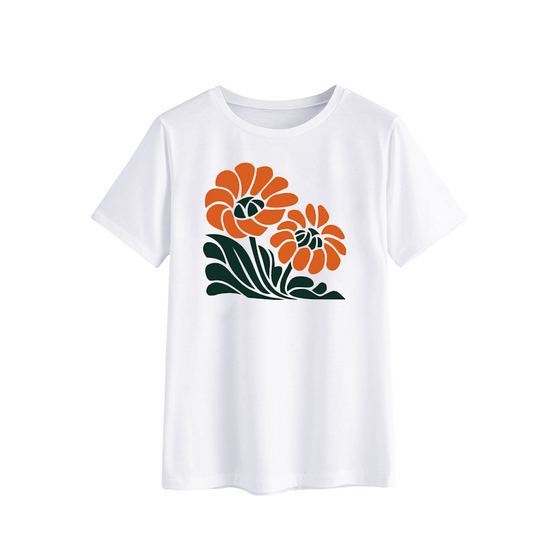 Floral Graphic T-Shirt with Orange Flowers Design
