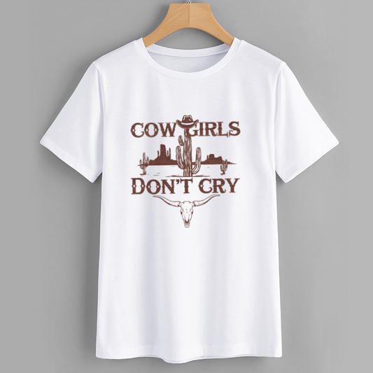 Retro Cowgirl Cactus Graphic Cotton T-Shirt