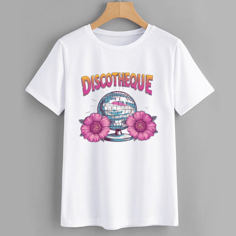 Discotque Retro Graphic T-Shirt with Floral Design