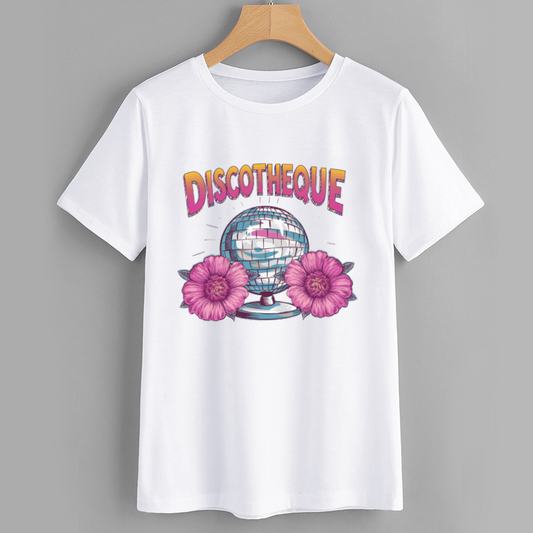 Discotque Retro Graphic T-Shirt with Floral Design