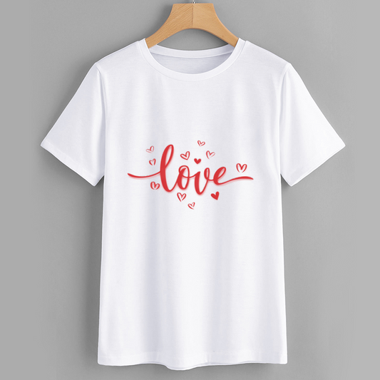 Love Graphic Tee - Casual White T-Shirt with Heart Design