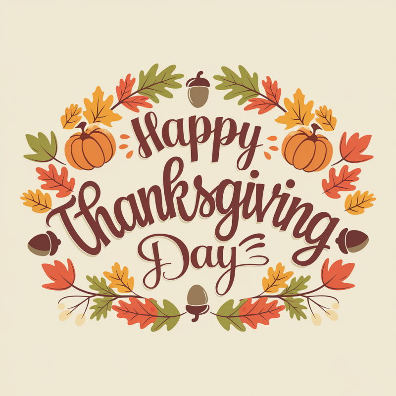 Happy Thanksgiving Day T-Shirt with Autumn Leaves Design