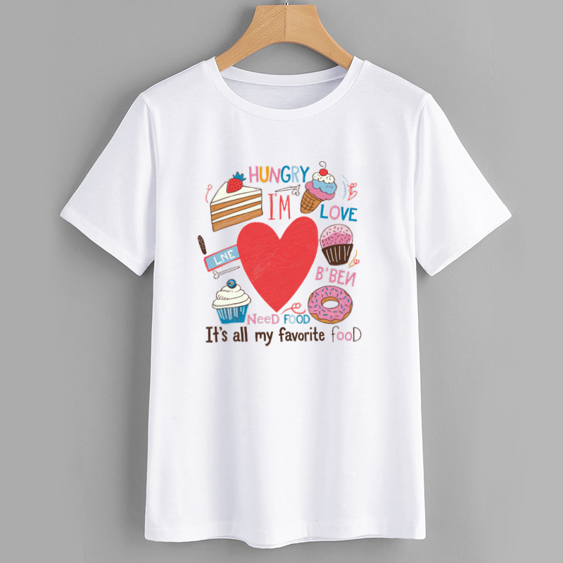 Cotton Heart Graphic T-Shirt Casual Tee