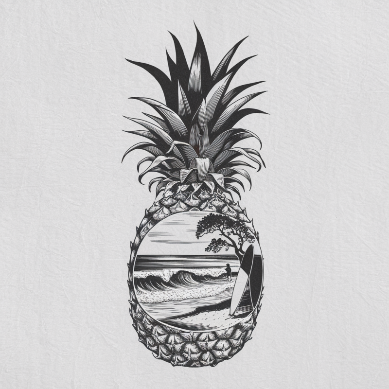 Pineapple Graphic T-Shirt with Beach Scene
