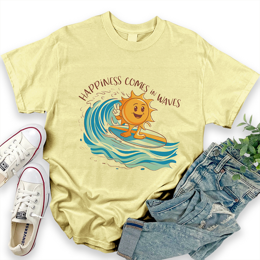 Hawaiian Pattern 'Happiness Comes in Waves' T-Shirt