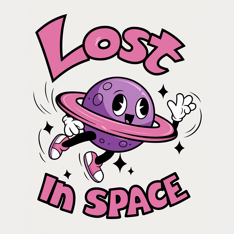 Lost in Space Cartoon T-Shirt with Purple Planet Design