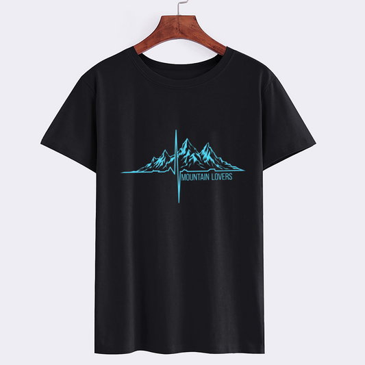 PeakPulse Mountain Lovers Black Cotton T-Shirt