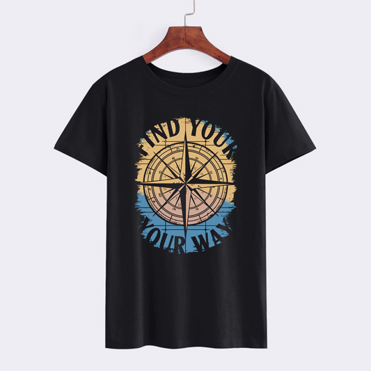 Compass Graphic T-Shirt - Find Your Way - Casual Black Tee