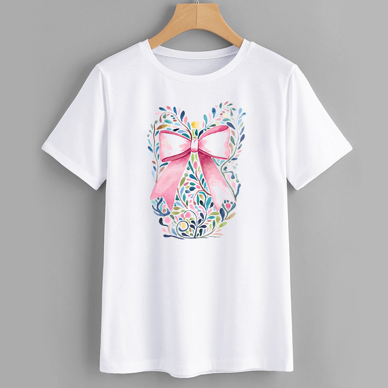Floral Watercolor Bow White T-Shirt