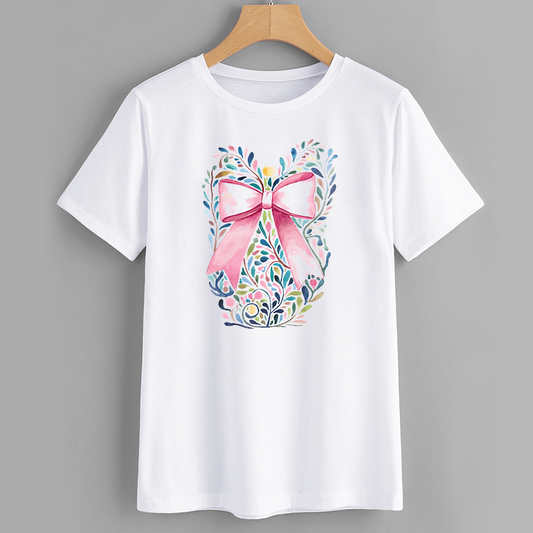 Floral Watercolor Bow White T-Shirt