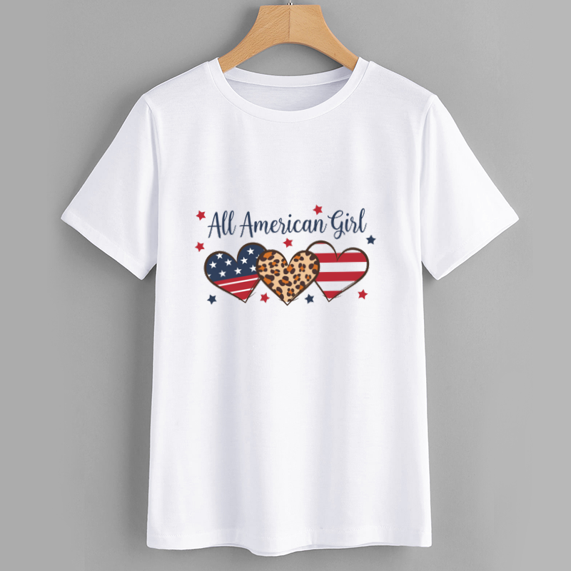 All American Girl Leopard Heart Graphic T-Shirt