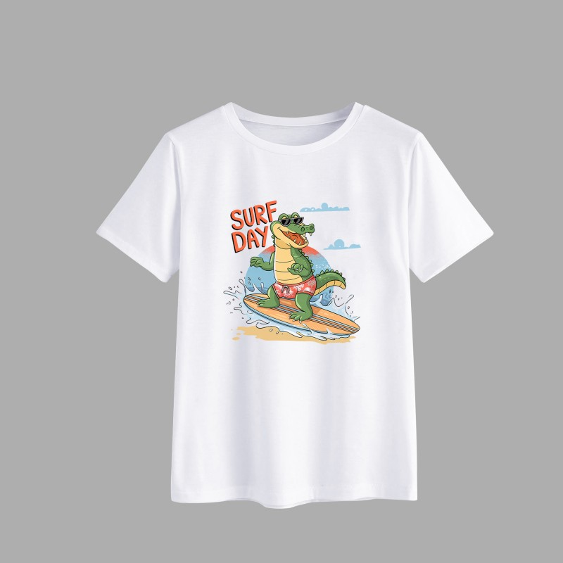 Cute Crocodile Surfing T-Shirt for Kids
