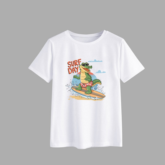 Cute Crocodile Surfing T-Shirt for Kids