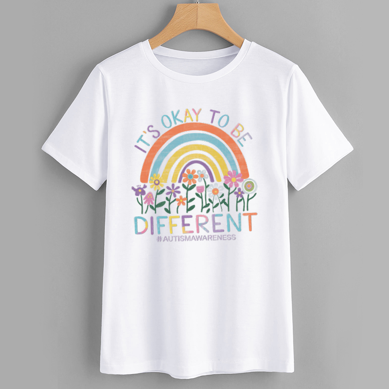 Autism Awareness Rainbow T-Shirt - It's Okay to Be Different