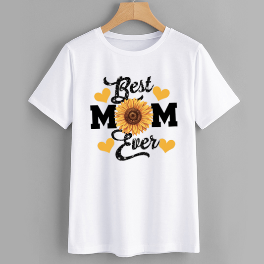 Sunflower Best Mom Ever Cotton Graphic T-Shirt