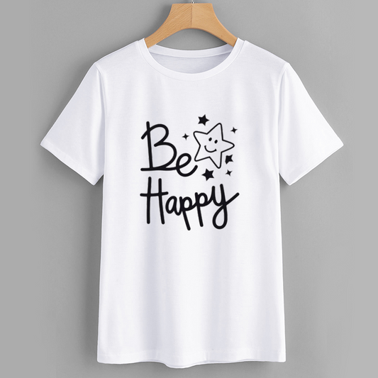 Be Happy Smiling Star Cotton Graphic T-Shirt