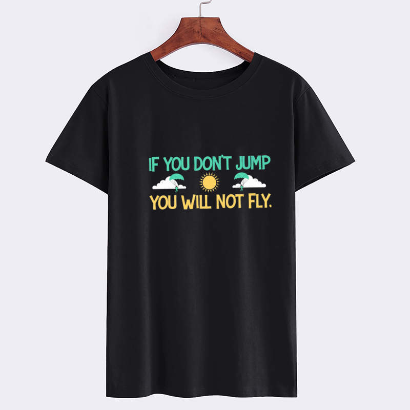 Motivational Black Graphic T-Shirt - Jump to Fly