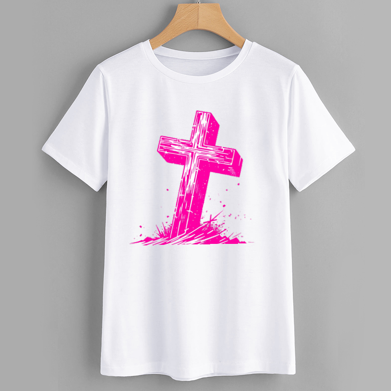 Pink Cross Graphic T-Shirt for Trendy Style