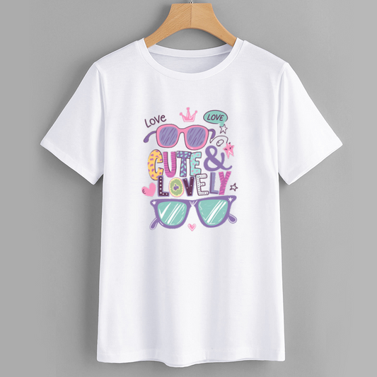 Cute & Lovely Graphic T-Shirt with Sunglasses Design