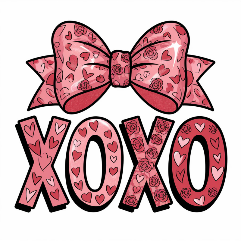 Cute XOXO Pink Bow Graphic T-Shirt for Women