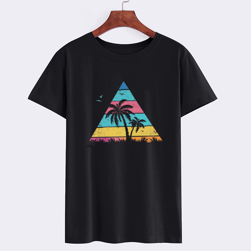 Retro Palm Triangle Black Cotton T-Shirt