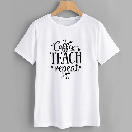Coffee Teach Repeat Cotton Graphic T-Shirt
