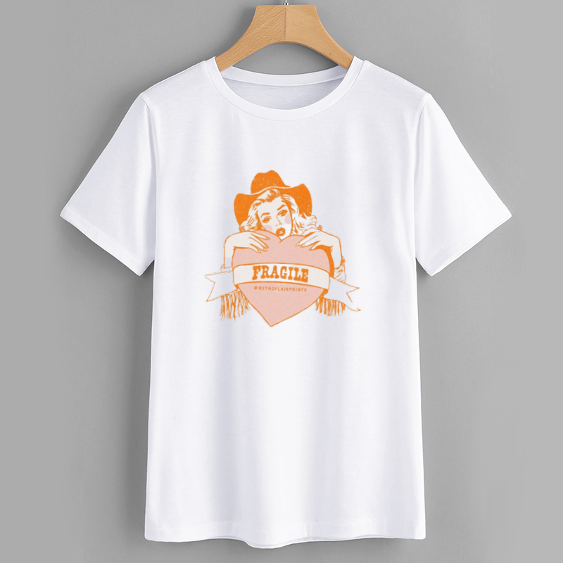 Retro Fragile Print Graphic T-Shirt