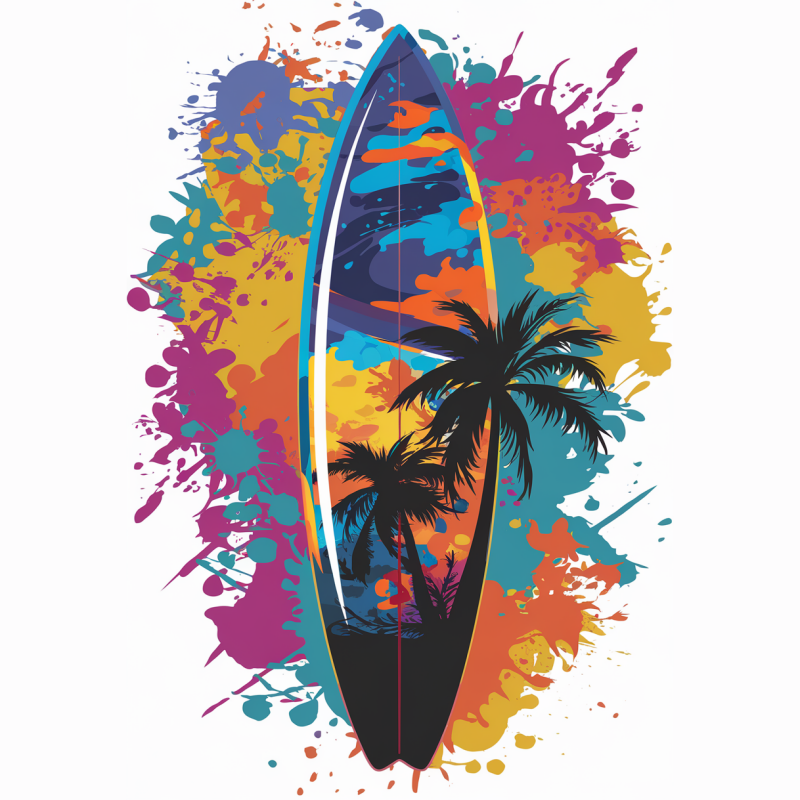 Colorful Surfboard Graphic T-Shirt