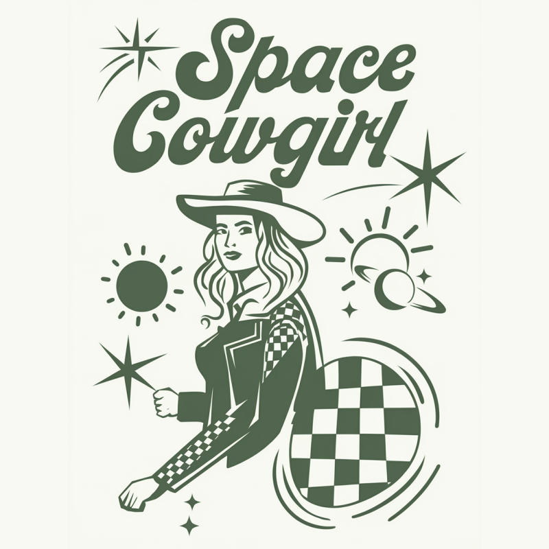 Space Cowgirl Graphic T-shirt - Trendy Space-Themed Tee