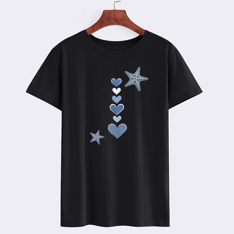 Heart and Star Graphic Black T-Shirt