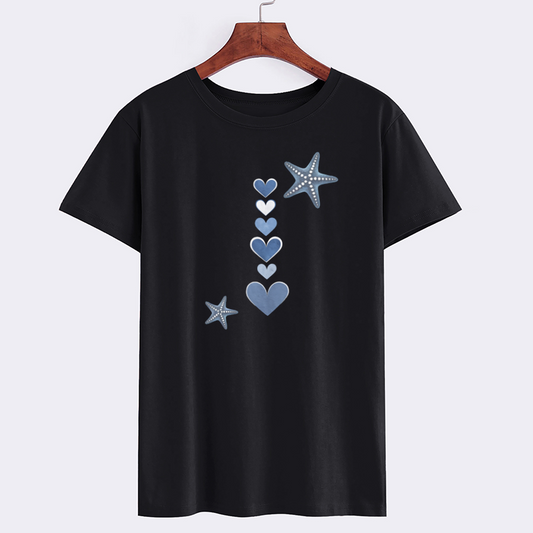 Heart and Star Graphic Black T-Shirt