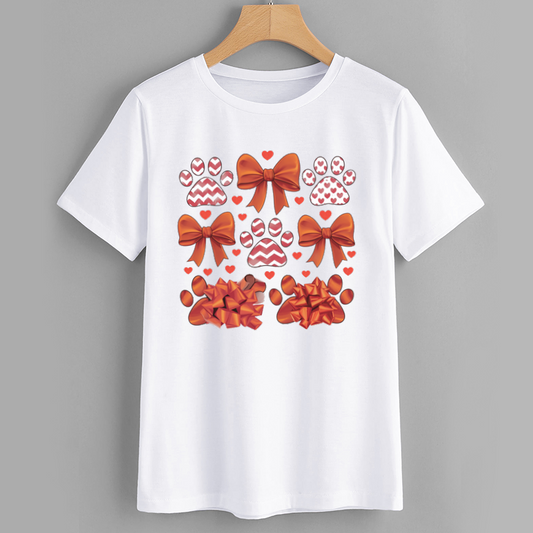 Cute Paw Print and Bow Graphic T-Shirt