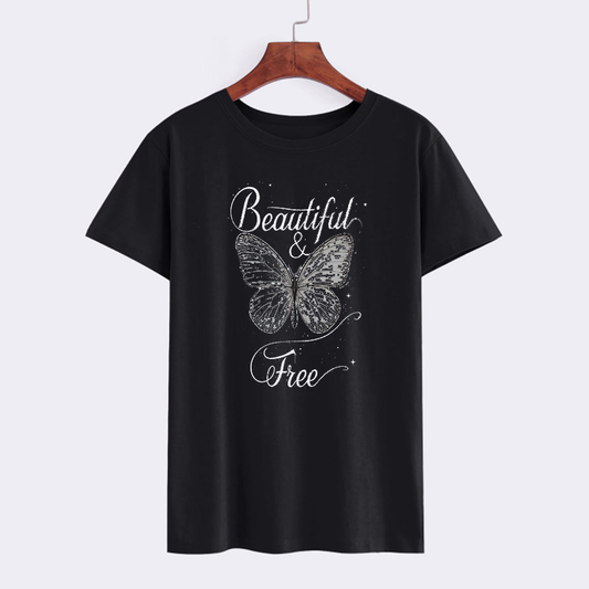 Beautiful & Free Butterfly Graphic T-Shirt