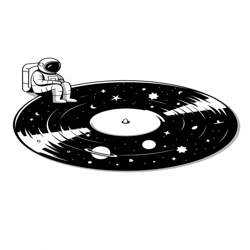 Astronaut Sitting on Vinyl Record Graphic T-Shirt