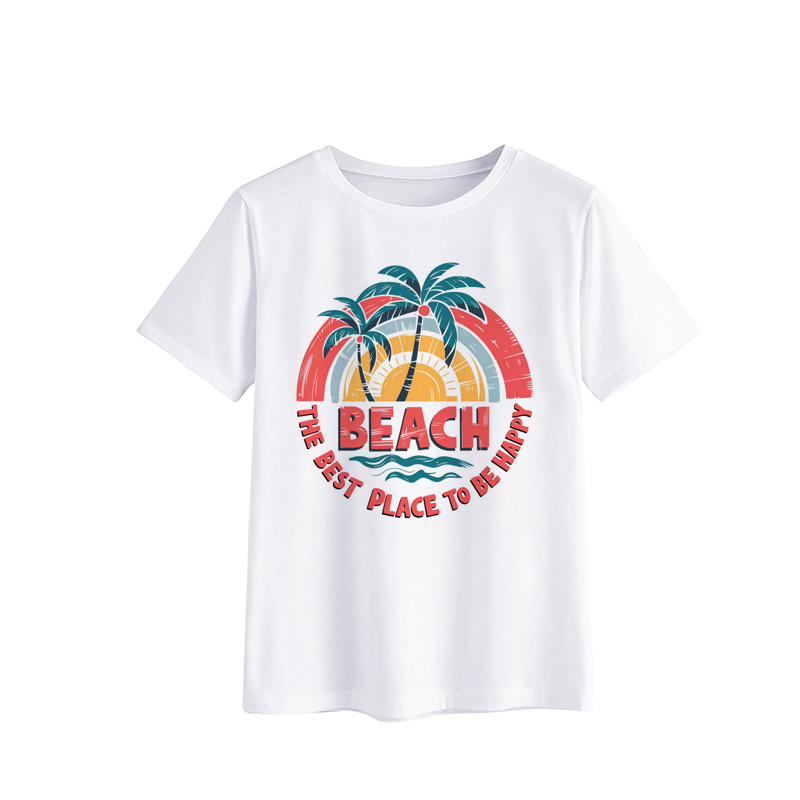 Tropical Beach Graphic T-Shirt - The Best Place to Be Happy