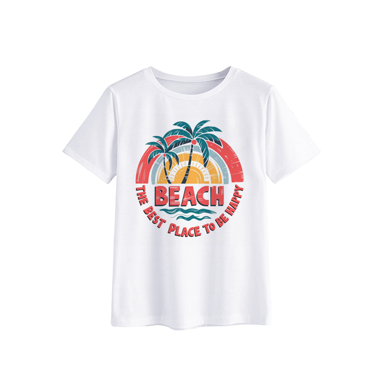 Tropical Beach Graphic T-Shirt - The Best Place to Be Happy