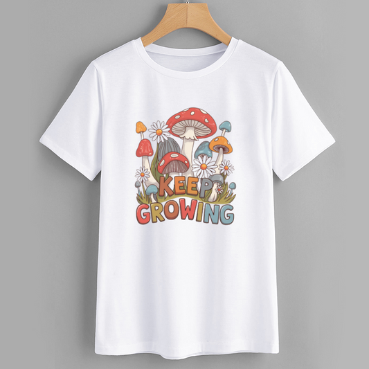 Retro Mushroom Keep Growing Cotton T-Shirt