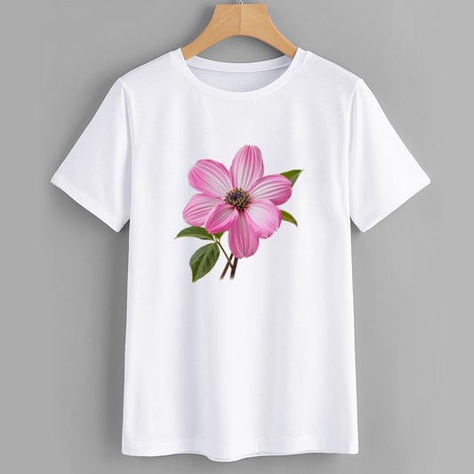 BlossomEase Pink Flower Cotton T-Shirt